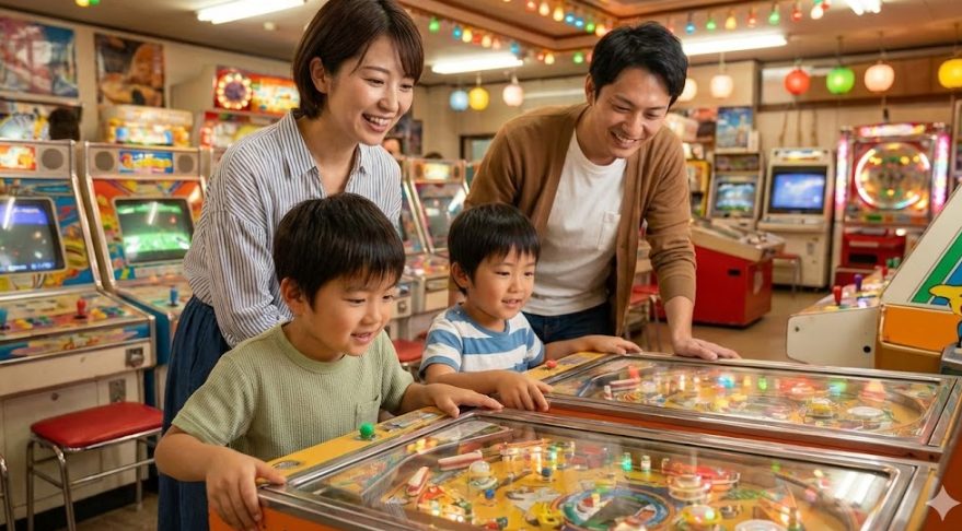 スマートボールや射的など子供が喜ぶ温泉街の遊び場