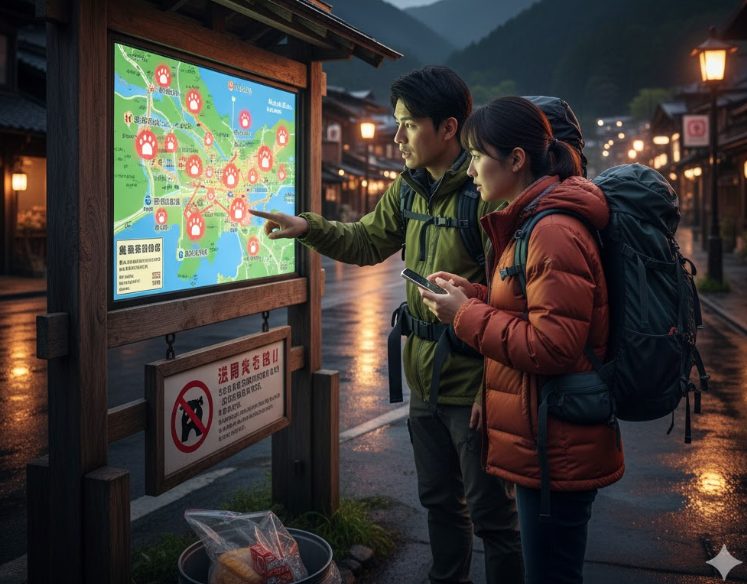 嵐山温泉の熊情報を確認し安全に