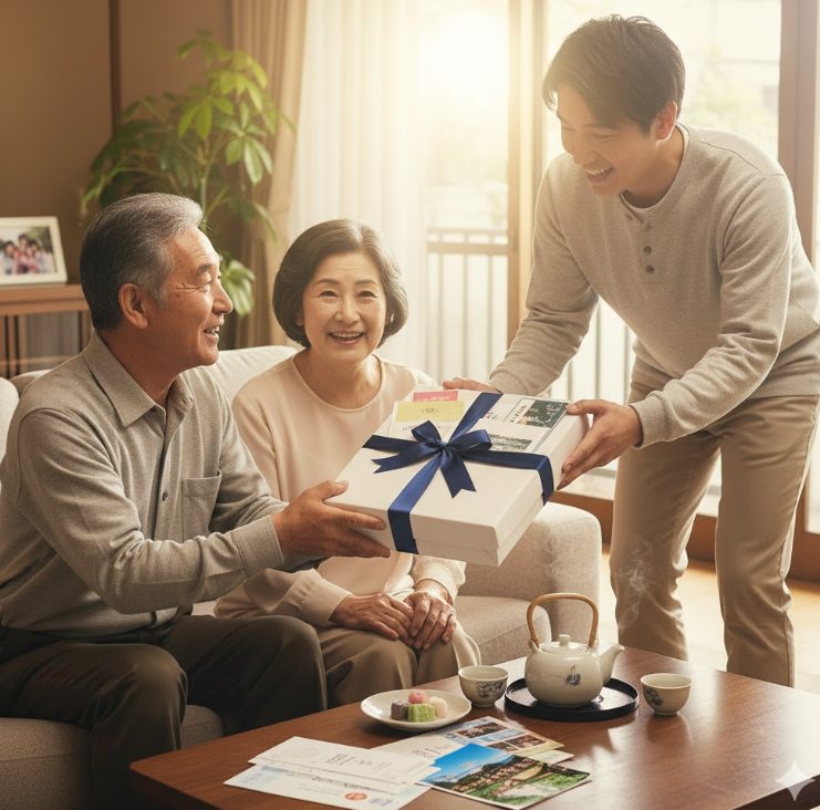 両親には紙の旅行券とカタログを贈る
