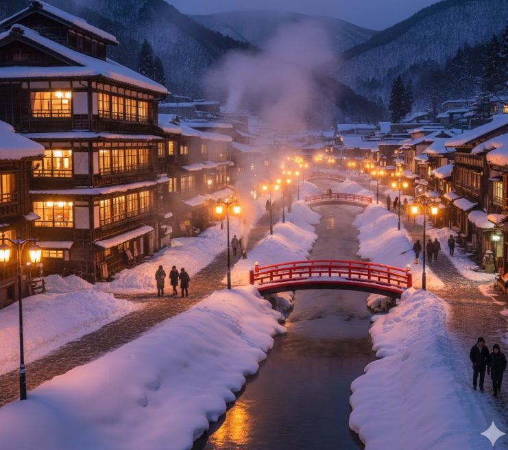 夜景とガス灯が作り出す千と千尋のような異界の雰囲気