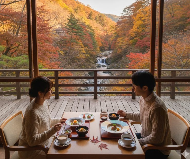 紅葉を眺めるランチとカフェ