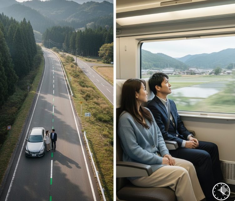 車と電車の所要時間と距離