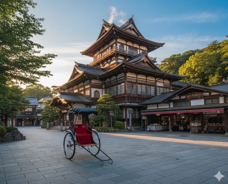 荘厳な雰囲気の道後温泉本館の外観。