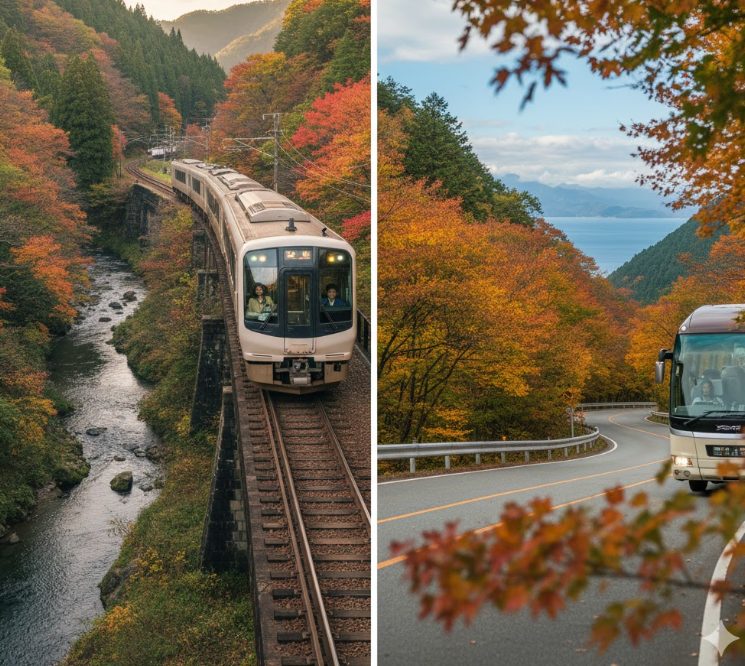 電車とバスを乗り継ぐ行き方