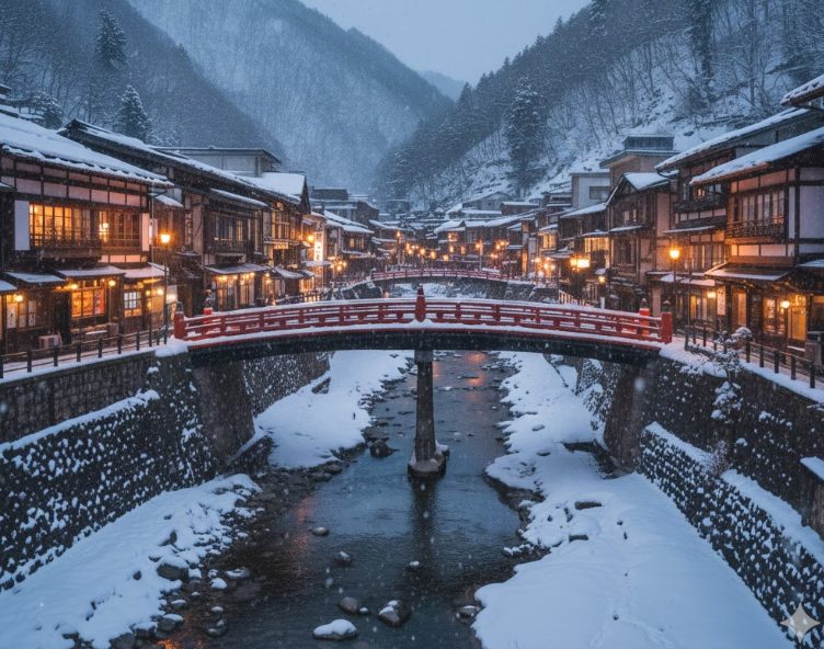 雪景色が見られる3月の銀山温泉観光の確率
