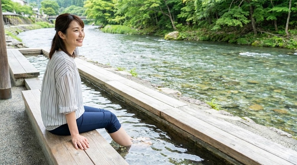 山口露天風呂は閉鎖し現在は足湯へ