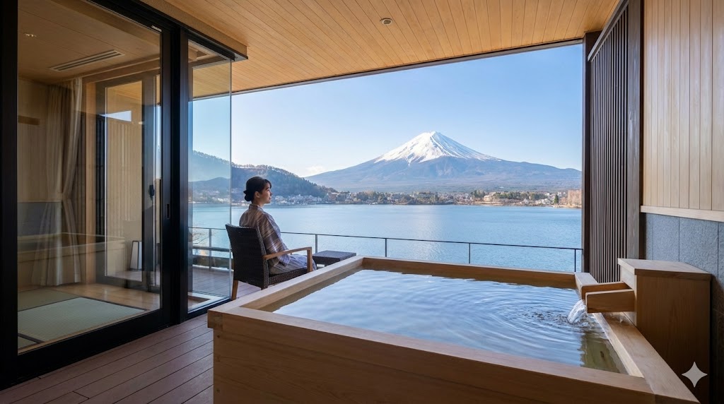 富士山と湖を独占できる湖山亭うぶや