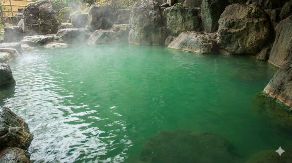 硫黄成分全国2位を誇るエメラルドグリーンの湯
