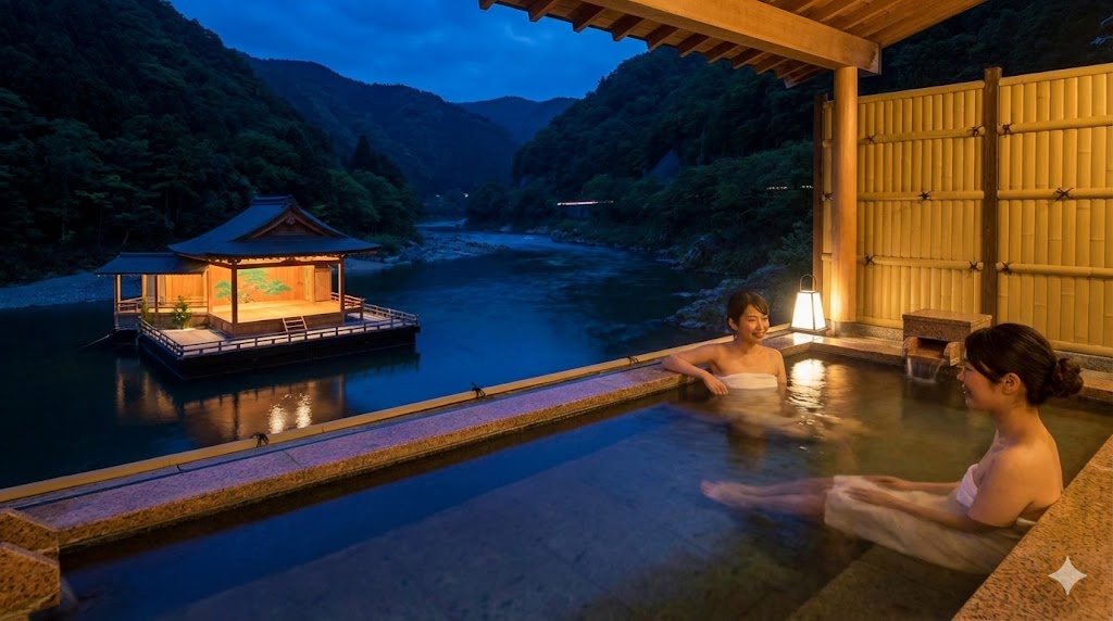 大川荘で楽しむ絶景露天風呂と浮舞台の演出