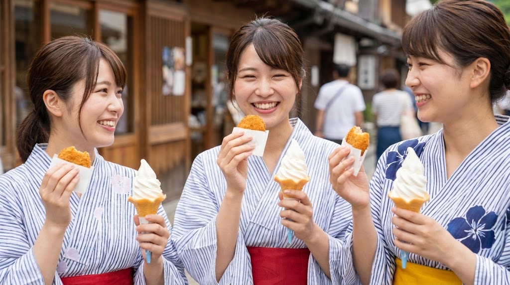 山中温泉ゆげ街道の食べ歩きと絶品ランチ