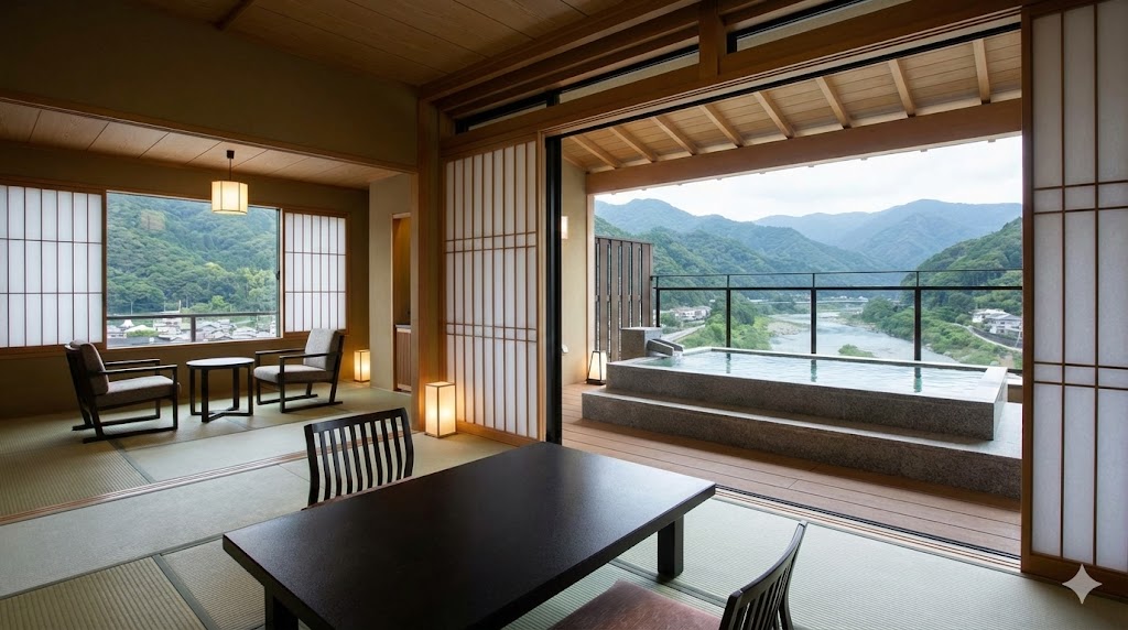 紫翠亭のモダンな空間と空中露天風呂を満喫