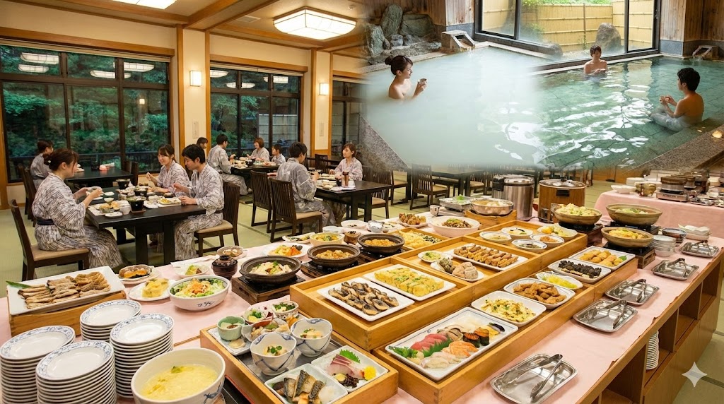 山楽荘で源泉2種とバイキングを満喫する