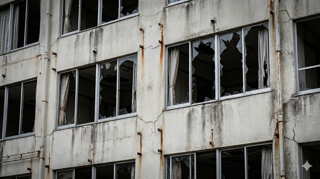 窓ガラスが割れたまま放置される建物の実態
