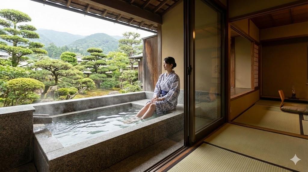 瑞の里〇久旅館の露天風呂付き客室で寛ぐ