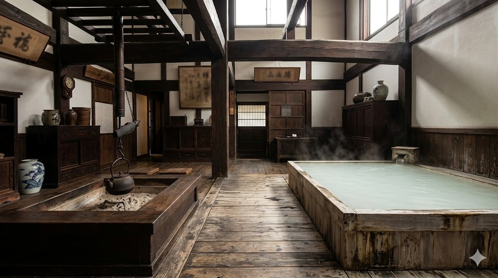 湯元板屋の歴史を刻む濃厚なエメラルド湯